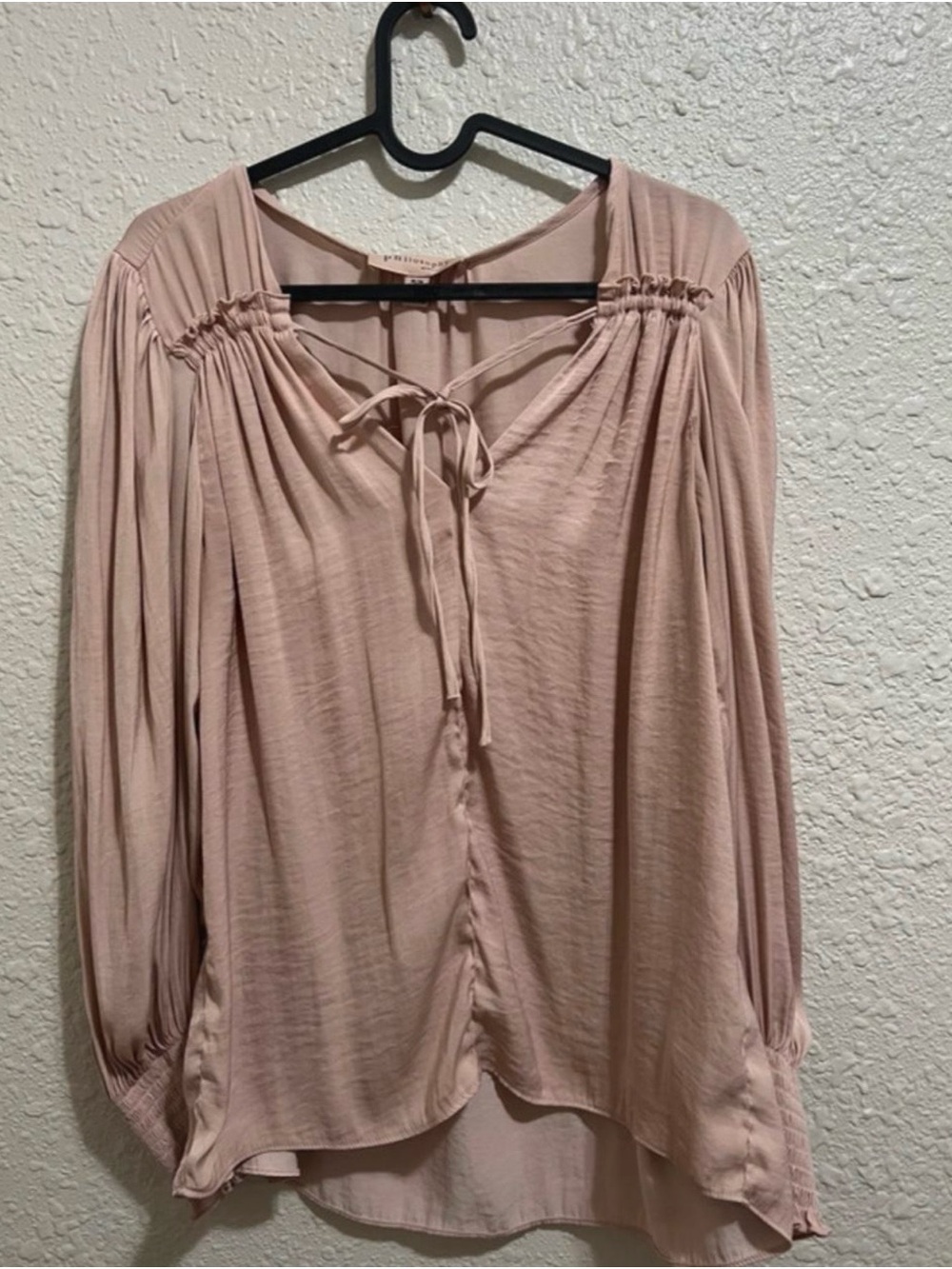 Philosophy Blush Tie-Neck Long Sleeve Peasant Blouse